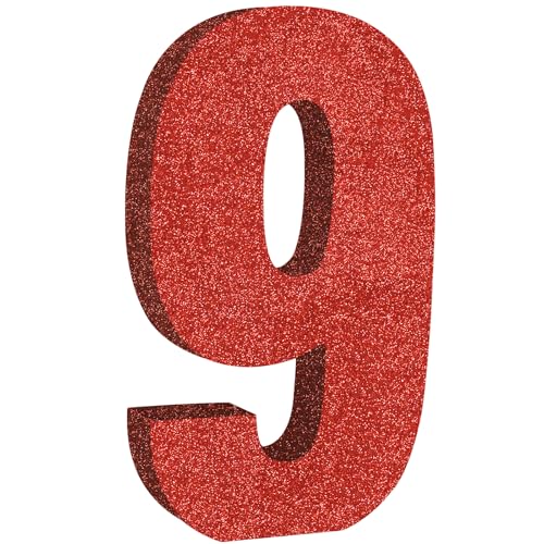 Chiffre 9 rouge scintillant de 20 cm pour centre de table stable de fête
