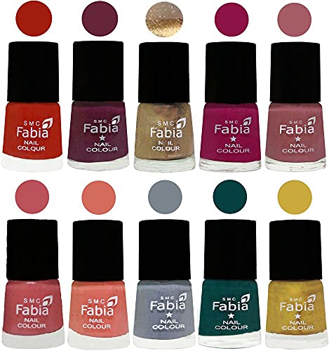 Image of SMC Fabia ALL IN ONE (PACK OF 10), Long Lasting Glossy Nail Polish, 6 ml Each, All Vibrant Colours,01869