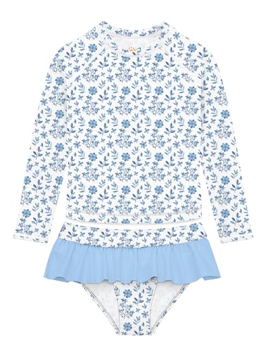 Image of Girls Swimsuit Rash Guard Set Long Sleeve Swimwear UPF 50 Swim Shirts SPF Two Peice Bating Suits Toddler Kid Teen 2T-12Y