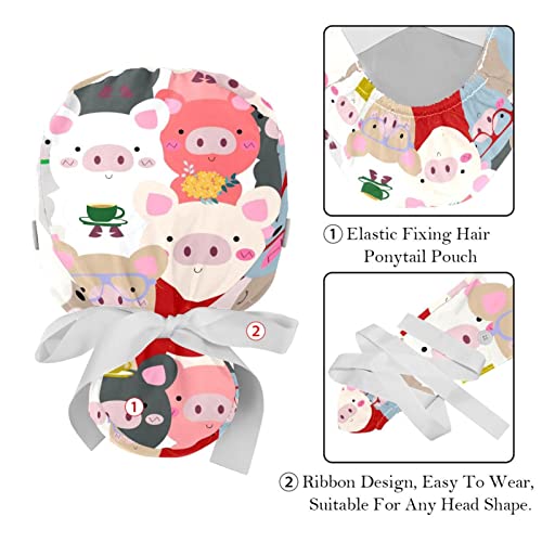 Chapeaux bouffants JDEZ ajustables avec bandeau absorbant et motifs cochons