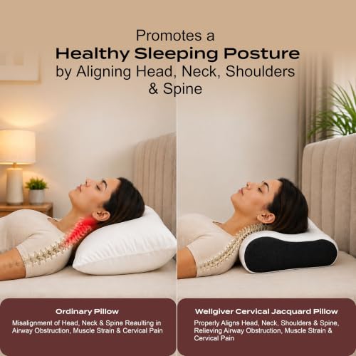 Image of Rylan Cervical Memory Foam Pillow for Neck Support | 2-Year Manufacturing Warranty | Orthopedic Contour Pillow for Cervical Spine Alignment & Shoulder Support | Made in India