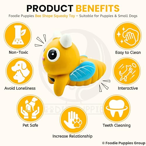 Image of Foodie Puppies Dog Squeaky Chew Latex Rubber Toy - (Bee) | for Small Dogs & Puppies | Durable, Soft, Animal Design, Fetch & Chew Safe Play Toy | Reduce Separation Anxiety (Size: 10cm)