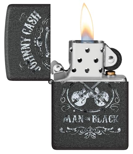 Zippo Sturmfeuerzeug - Johnny Cash, Black Crackle, Color Image - Nachfüllbar - Wiederverwendbar - Windfestes Design - Geschenkbox - Made in USA