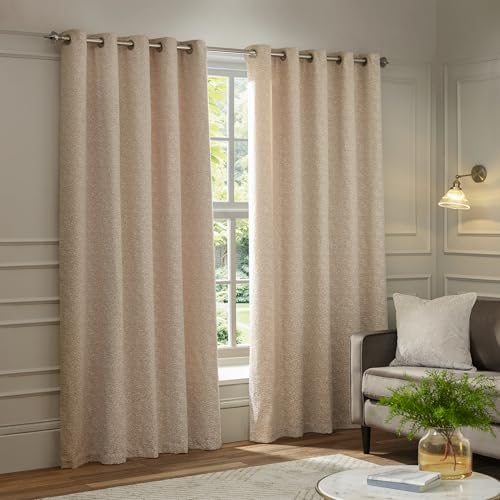 Paoletti Galaxy Eyelet Curtain Pair – Lined Room Darkening Luxury Opulent Chenille Curtains (Blush - 168x137cm)
