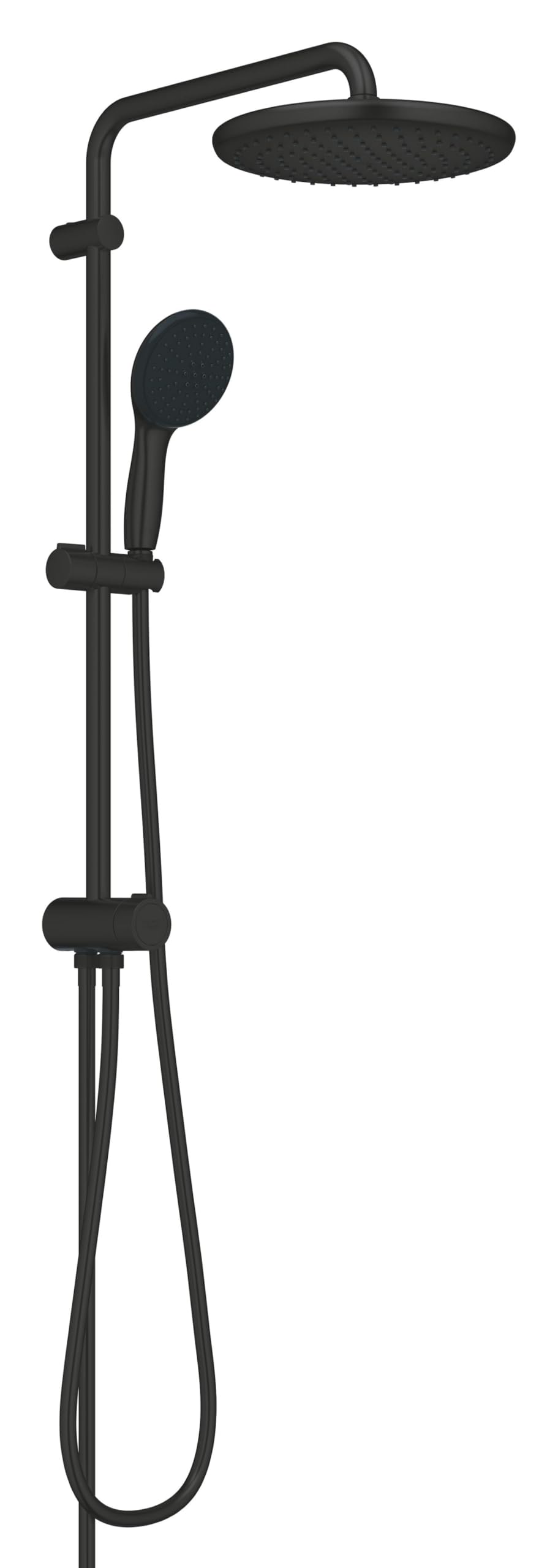 GROHE Vitalio Start 250 Flex – Exposed Shower System with Diverter (Round 25cm Head Shower 2 Sprays, Round 11cm Hand Shower 2 Sprays, 2 Hoses: 1.25m & 1.5m, Water Saving), Matt Black, 266802431