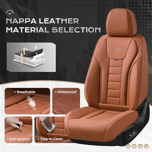 Image of Coverado Car Seat Covers Full Set, Seat Covers for Cars, Front Seat Covers and Back Seat Cover Waterproof Leather Automotive Seat Cover, Universal Car Interior Protectors Cushion for Most Cars
