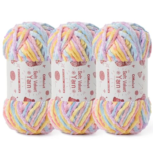 Image of 3x100g Fluffy Velvet Chenille Yarn for Crocheting and Knitting, 3x87.4yd Baby Yarn for Crocheting Soft, Crochet Chunky Yarns Amigurumi Yarns (3 Macaron)