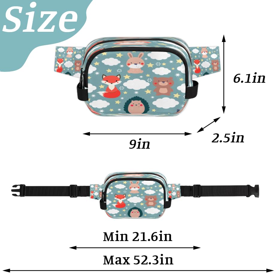 Fox Prickly Clouds Stars Waterproof Fanny Pack for Women Men Adjustable Waist Bag with Double Zipper Pockets Lightweight Square Hip Pack for Running Travel Hiking Workout Cycling