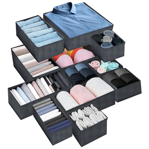 NINGESHOP 12 Pcs Organizador Armario Ropa,Plegable Cajas de Almacenamiento,Cajas Organizador Cajones Tela,Cajas Organizadoras de Almacenamiento de Cajones Divisores para Sujetadores,Calcetín,Corbatas