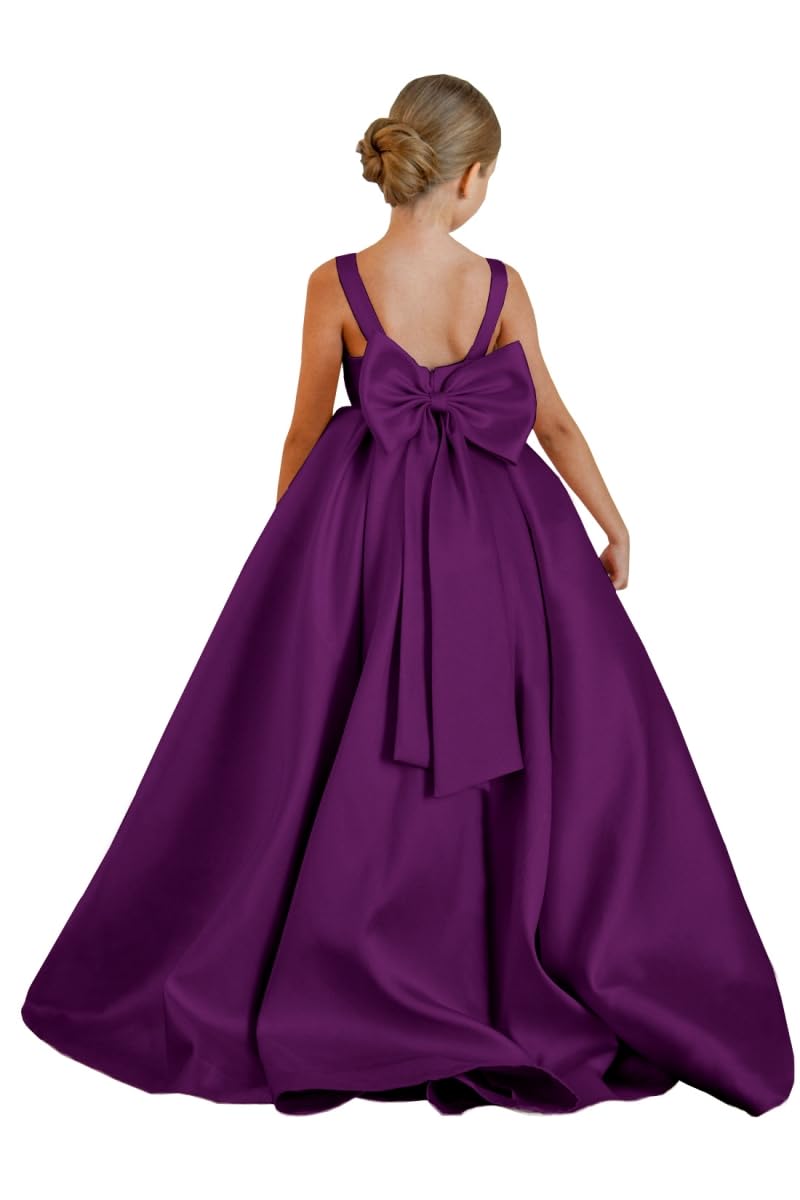 Flower Girl Dress for Wedding Kids Princess First Communion Formal Dresses Pageant Ball Gowns with Bow 12 Plum