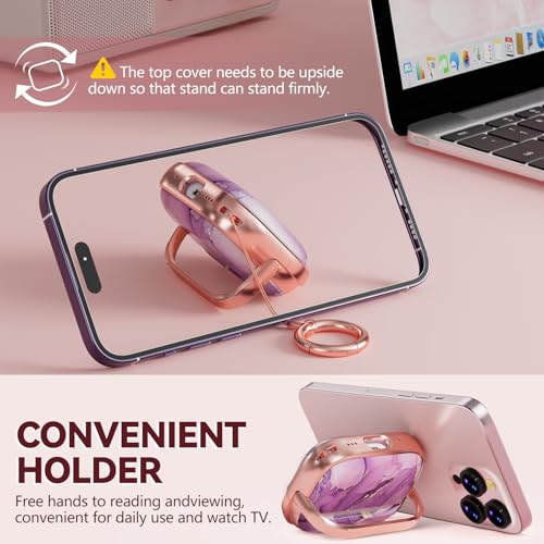 Image of Inesore for AirPods Pro 3 Case Cover 2025 with Lock-Purple Gold Marble | Two-Piece Design,with Gold Keychain & Clean Pen, As Phone Stand,Support Wireless Charging,Cute Luxury Case for Women Girly