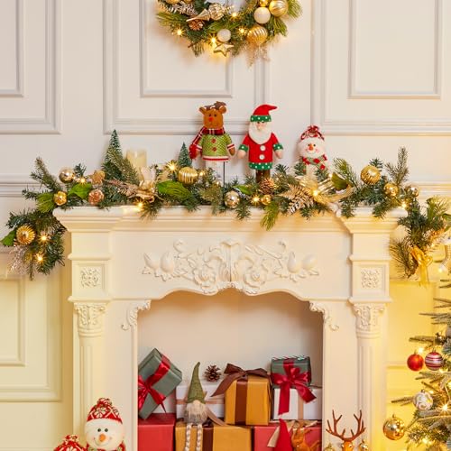 Prelit Christmas Garland, 6 Ft Battery Operated, Waterproof, Lighted for Mantle, Stairs, Table - Gold