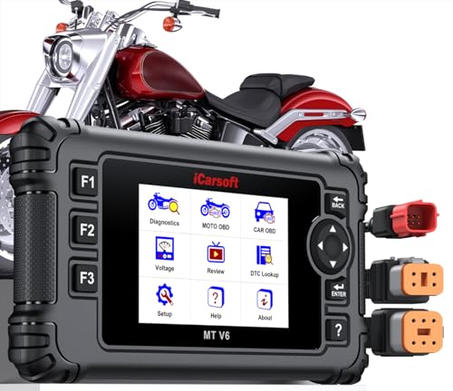 iCarsoft MT V6 Motorcycle Diagnostic Scan Tool for Harley, 57 Reset Services, 43 Actuation Test, Battery Test, All Motorbike System Diagnose, Read/Clear Codes, Live Data,Also Car OBD2 Diagnose