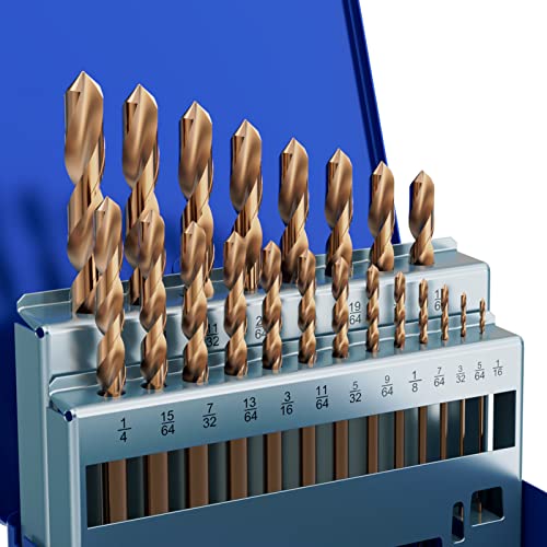 Cobalt Drill Bit Set, 21Pcs M35 High Speed Steel Jobber Length Drill Bit Kit