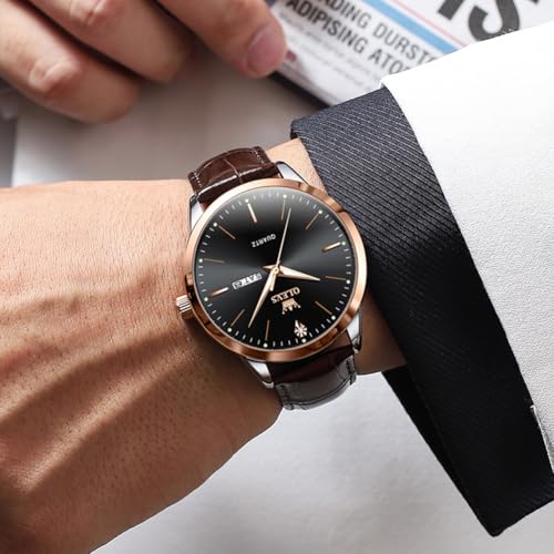 Image of OLEVS Men Watches Dress Waterproof Leather Band Classic Large Face Luxury Watches for Men Casual Fashioned Nice Analog Watch Men Day Date Easy Reader Quartz Original Business Adjustable Watches Men