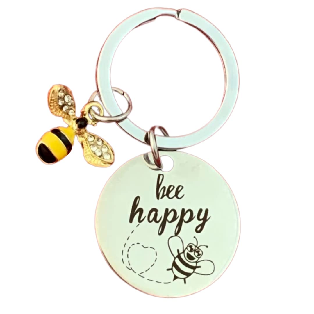Love Emvy Women's Bee Happy (Silver) Bumble Bee Keyring With Charm - Bee Happy (Bee Happy (Silver))