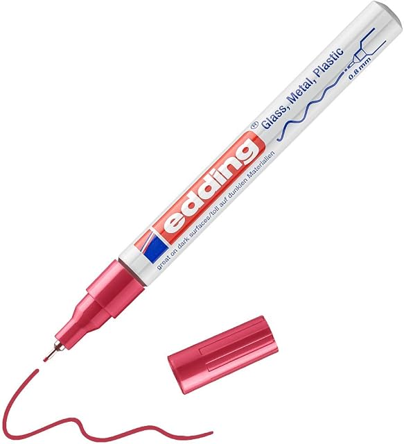 edding 780 gloss paint marker - red - 1 paint marker - extra-fine round nib 0.8 mm - paint pen for glass, pebbles, wood, plastic, paper - waterproof, high coverage