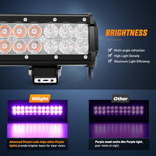 Image of Nilight LED Light Bar 12 Inch 72W Spot Flood Combo Purple Beam