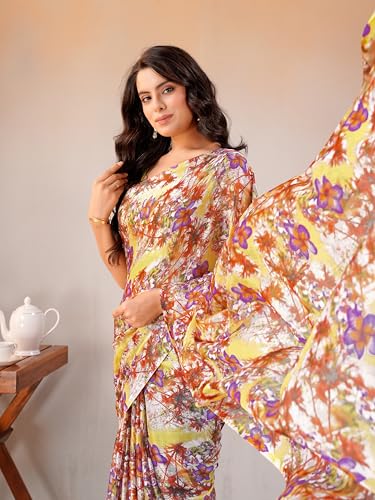Image of Garden Vareli Floral Print Chiffon Saree