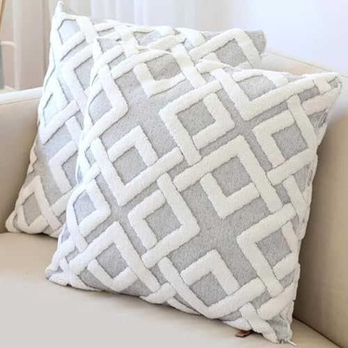 HAMUR HOME 2er Set Kissenbezüge 45x45 cm Boho Dekokissen Kissenbezug Sofakissen Dekorativ Couchkissen Kissenhülle Zierkissenbezug Set Kissen für Wohnzimmer Schlafzimmer (Mila, Grey)