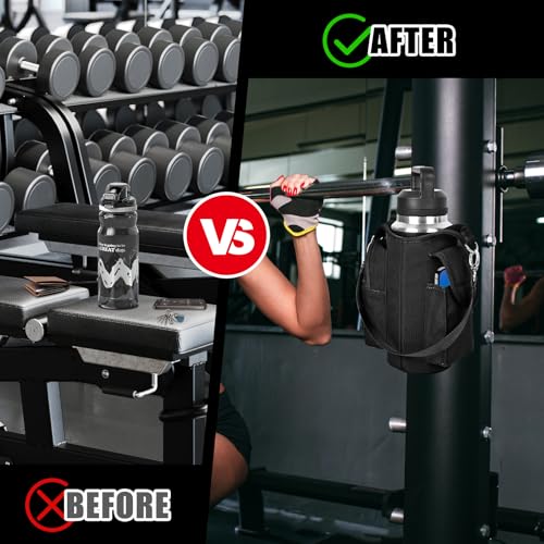 Image of icolor Black Magnetic Gym Bag Water Bottle Carrier Holder with Phone Pockets & Strap,Nylon Gym Magnetic Bag 5 Built-in Magnets Nylon Gym Accessories Organizer Bottle Pouch Sleeve for Men Women
