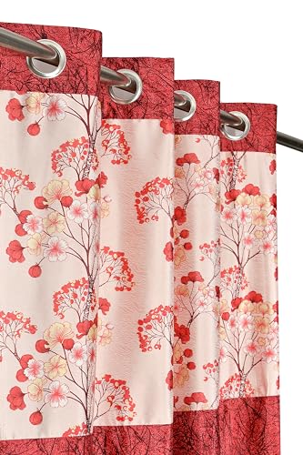 Image of Floral Patch Semi-Sheer Curtains for Window 5 Feet, Pack of 1, Maroon