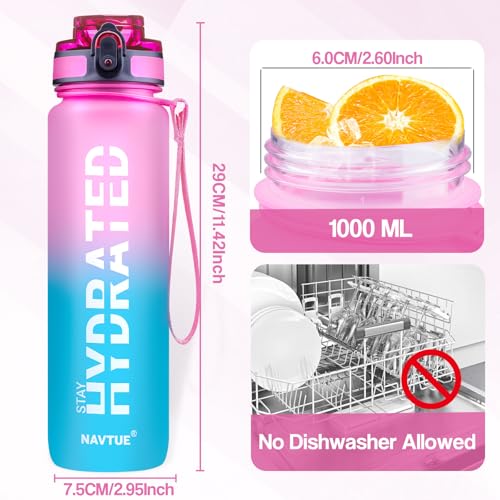 Image of Water Bottle 32 oz Motivational Time Marker Tritan Bottle