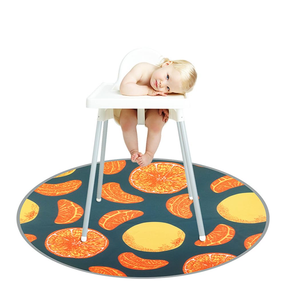 Treer Baby Splat Mat for Under High Chair, 51" Highchair Round Splash Floor Mat Waterproof Anti Slip Spill Mat Washable Weaning Mat/Messy Mat/Play Mat/Tablecloth/Picnic Mat (Tangerine)