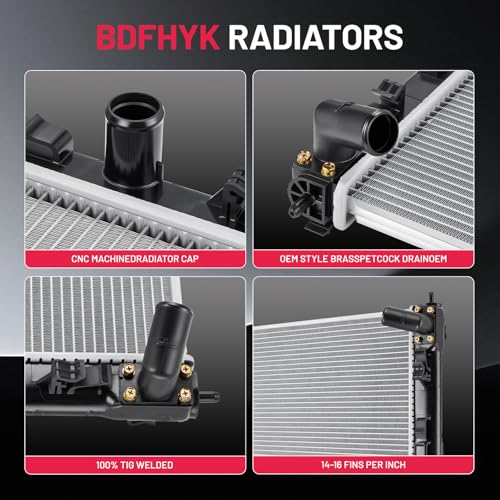 Image of BDFHYK 13525 Aluminum Radiator for Mitsubishi Lancer 2014-2017, for Mitsubishi Outlander Sport 2016-2022, for Mitsubishi RVR 2016-2022, CU13525 DPI 13525, 1-Row 16mm Core, Direct Fit Replacement