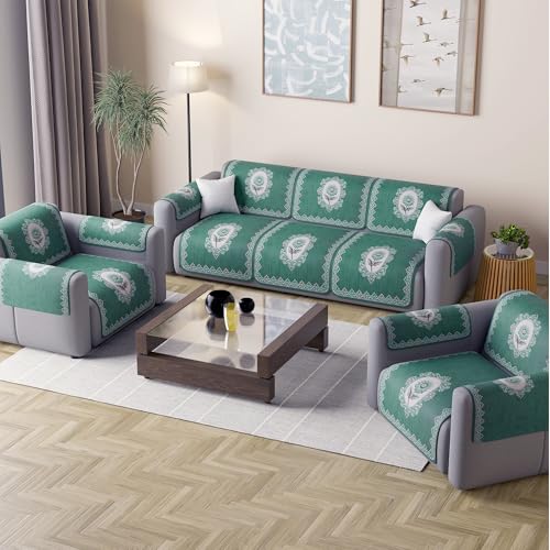 Image of Kuber Industries 5 Seater Sofa with Arm Cover | Slipcover for Living Room | Thick & Cozy | Non-Slip Comfort Sofa Cover Set | Sunflower Print Blaze 1418 - Green