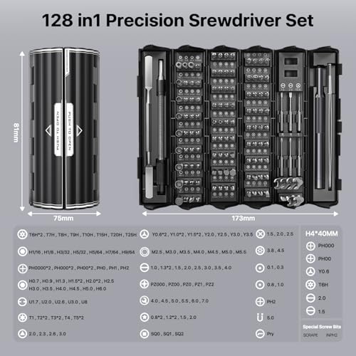 Image of AXTH 128-in-1 Precision Screwdriver Set, Professional Magnetic Mini Repair Tool Kit for Phone, Computer, Watch, Laptop, Macbook, Ring Doorbell, Eyeglass, Electronic, [Bearing Steel] Screw Driver