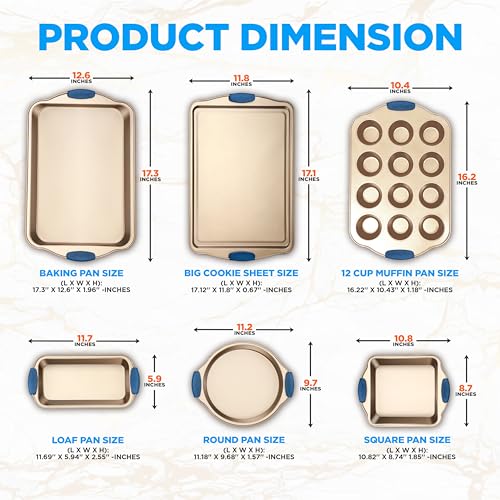 NutriChef-6-Piece-Nonstick-Bakeware-Set-Premium-Carbon-Steel-Baking-Trays-wHeat-Safe-Silicone-Handles-Includes-Loaf-Pan-MuffinCupcake-Pan-Round-Square-Roaster-Pans-Cookie-Sheet-NCSBSG36 NutriChef 6 Piece Nonstick Bakeware Set Premium Carbon Steel Baking Trays wHeat Safe Silicone Handles Includes Loaf Pan MuffinCupcake Pan Round Square Roaster Pans Cookie Sheet NCSBSG36