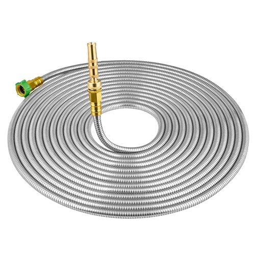 Image of SKYWARD 100ft Stainless Steel Garden Hose,Brass Nozzle,Leakproof,Kink Free
