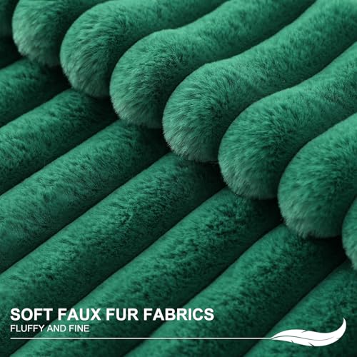 Image of Pallene Faux Fur Plush Lumbar Throw Pillow Covers 12x20 Set of 2, Luxury Soft Fluffy Striped Decorative Pillow Covers for Sofa, Couch, Living Room, Christmas Green
