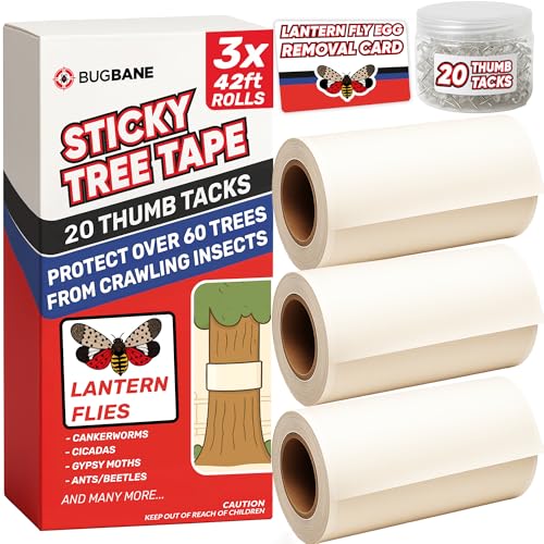 Spotted Lantern Fly Trap for Trees. 3 Sticky Fly Paper Rolls with Pins and Egg Scraper. Bug Tree Tape Wrap Ant Barrier Spotted Lanternfly Killer. Lantern Flies Tape for Trees Glue Insect Barrier