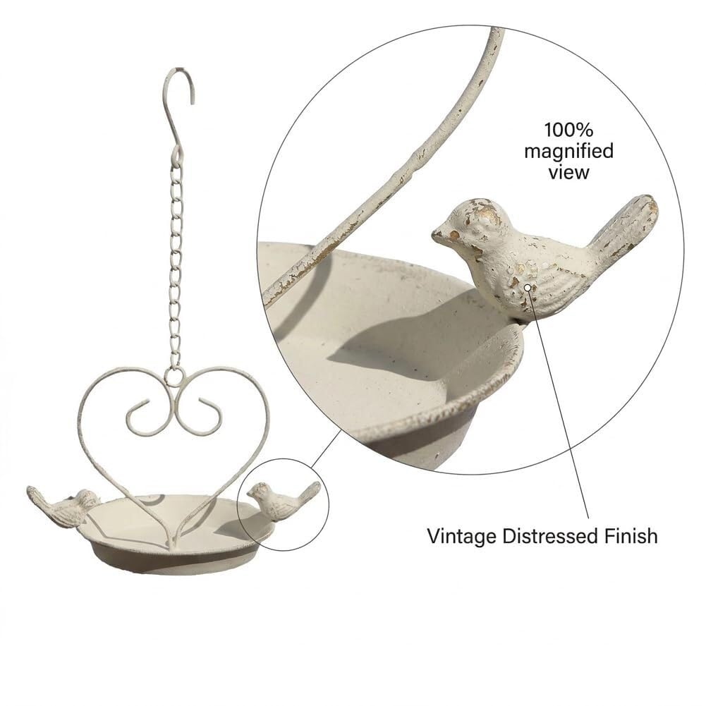 Hängendes Vintage-Vogelhäuschen aus Gusseisen mit Vogeltränke, Deckplattform, leicht zu befüllen, sauber, wetterbeständig, for den Garten im Freien