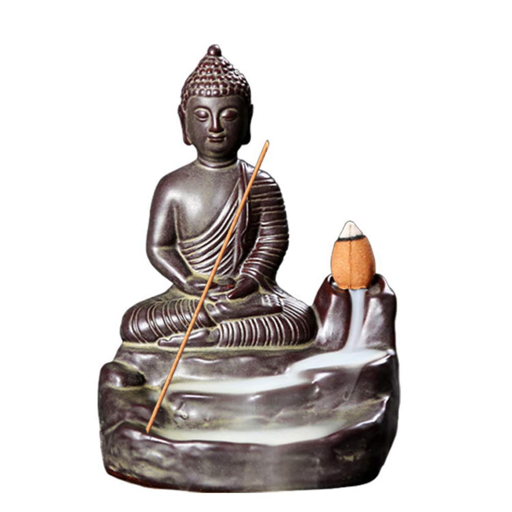 Buda Reflujo Quemador de Incienso Titular de Incienso Cerámica Zen Estatua de Monje Palos de Cono Bandejas de Soporte para El Hogar Oficina de Yoga Decoración
