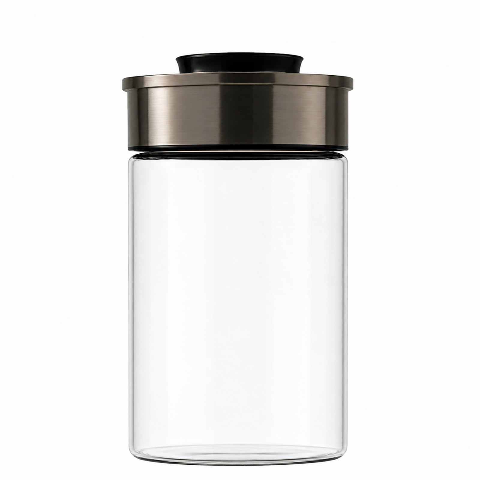 BURI Juego de 6 tarros de vidrio al vacío de 1300ml | Tarros de almacenamiento de vidrio con tapa de acero inoxidable y mecanismo de clic al vacío | Hermético a las polillas, apilable, apto para
