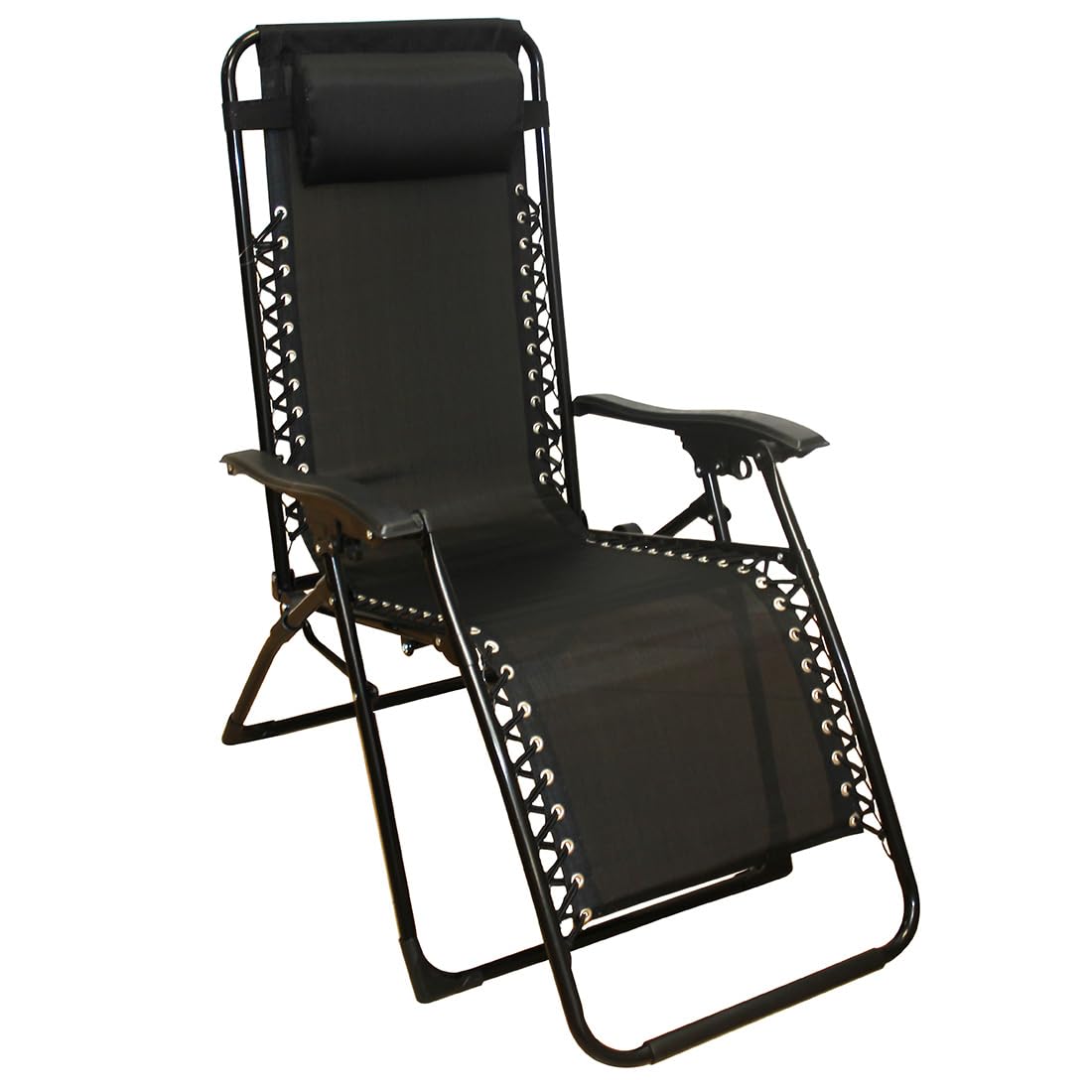 Acomoda Textil – Tumbona de Jardín Plegable y Reclinable Negra. Hamaca con Cojín Cómoda y Resistente para Terraza, Camping y Patio 112x65x84 cm. (1 Unidad)