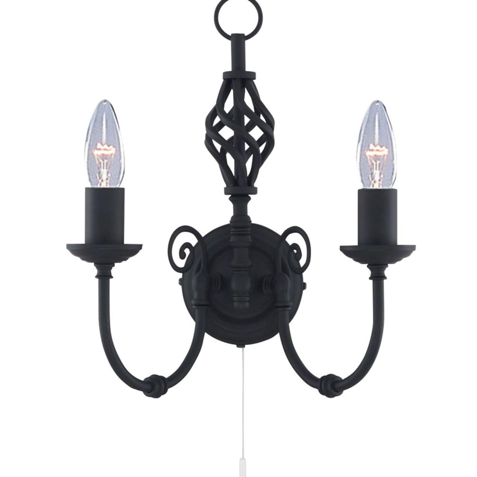 Searchlight Zanzibar - Aplique de pared con vela de 2 luces, negro, E14