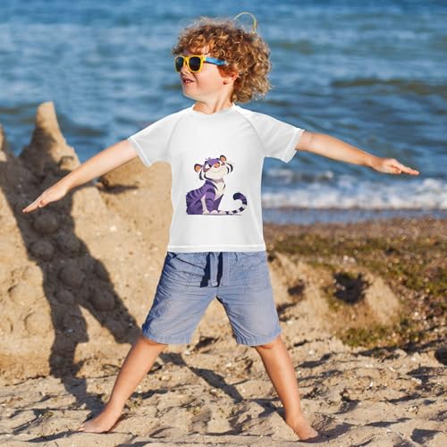 Cartoon Cutiger Kids Bathing Suit Short Sleeves Tshirts Swimwear Beach Tops 3T4
