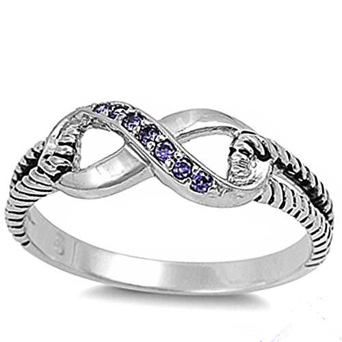 Oxford Diamond Co Simulated Amethyst Love Infinity Knot .925 Sterling Silver Ring Size 12