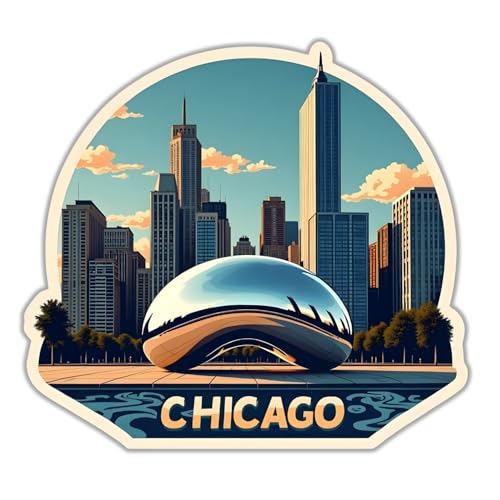 Image of Naxon Chicago City Theme Souvenir Wooden Fridge Magnet - 3x3 Inch Stylish Refrigerator Magnet for Kitchen & Home Decor | Travel Souvenir Gift from USA | Fridge Decoration Magnet | Pack of 1