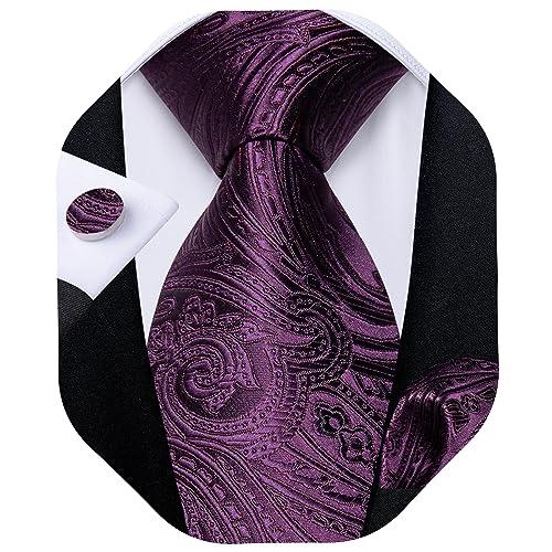 Image of DiBanGu Mens Paisley Tie Sets Silk Jacquard Woven Floral Necktie and Pocket Square Cufflinks Wedding Business Party