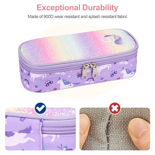 Image of Bagseri Kids Pencil Case Girls - Cute Pencil Case Large Capacity Pencil Pouch Pencil Box, Multifunction Pencil Bag with Compartments for Girls Kids Teen, Pen Case Only (Glitter Purple Unicorn)