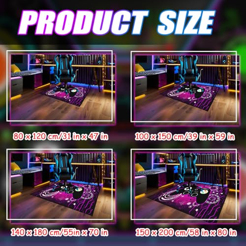 Gaming Rug for Boys Room - Purple Gamer Area Rug for Boys Bedroom Games Themed Kids Room Decor Gaming Carpet Rugs, 59 x 39 Inches