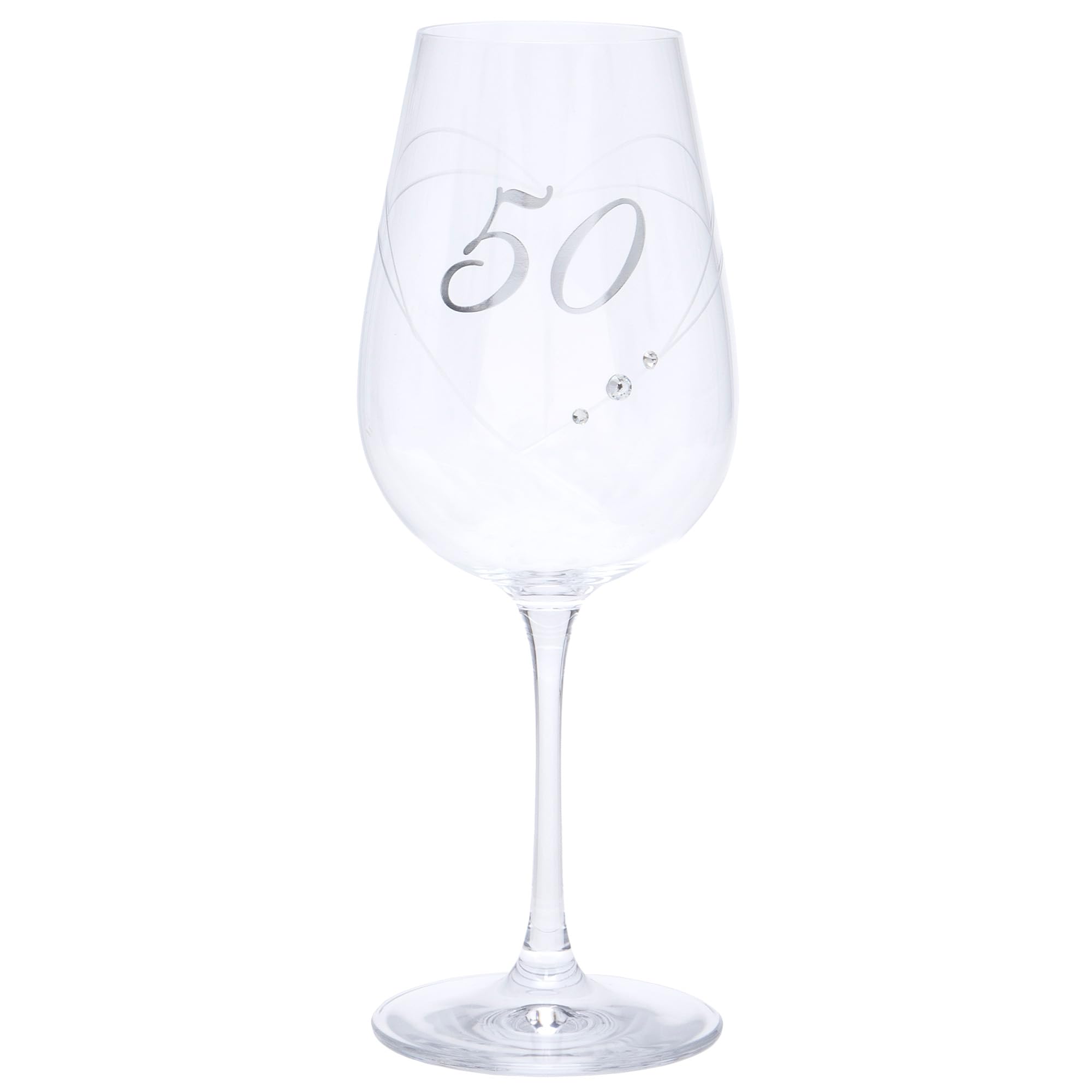 Maturi Transparent 50Th Birthday Wine Glass With Etched Heart And Diamante Detailing, 550Ml, Gift Boxed