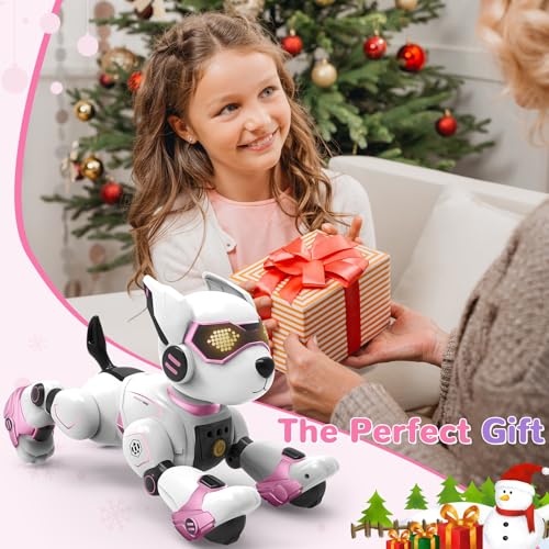 PRANITE Roboter Hund, Programmierbarer Roboterhund Kinder Ferngesteuerter Spielzeug, Wiederaufladbar, Tierimitation, Sprachsteuerung, Gestensteuerung, Musik, Tanz, für Jungen Mädchen