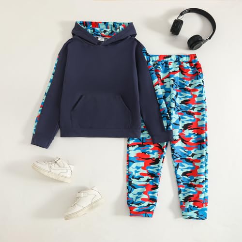 Image of KIDLAGA Toddler Boy Clothes Long Sleeve Hoodie Sweatsuits Tops and Pants Boys Fall Winter Color Block Outfits Set 5-12 Years