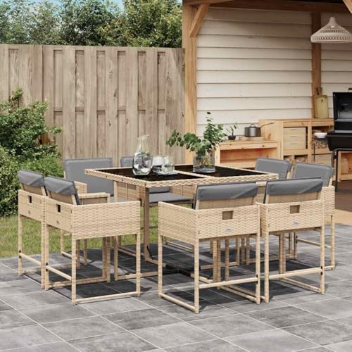 LoogCape Salon de jardin 9 pièces avec coussin, mélange de polyrotin, forme cube, peu encombrant, résistant aux UV, résistant aux intempéries, pour...